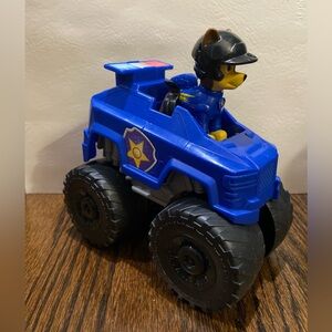 (3) Paw Patrol CHASE  toys. Figurine, monster truck, and mighty paw cars.
